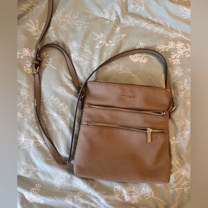 Anne Klein Taupe Brown Pebbled Leather Crossbody Messenger